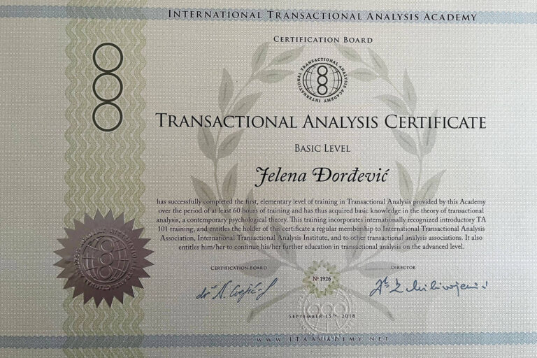 Edukacija i sertifikat - transakciona analiza